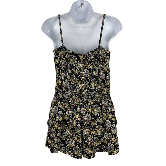 XXI Floral Button-Down Romper Womens Spaghetti Straps Black Multicolor Size SP - Picture 3 of 9